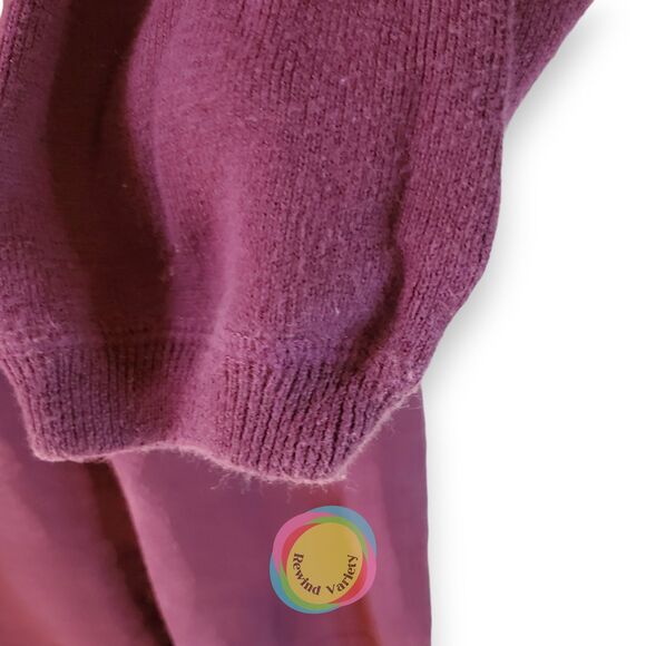 Vintage 80s Eddie Bauer Cotton Knit Sweater Made in UK Purple Boxy Pocket - Picture 7 of 11